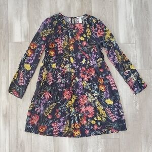 H&M Navy Floral Long Sleeve Dress
